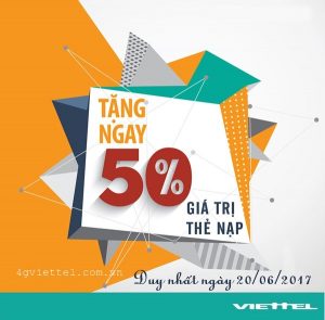 Viettel KM 50% THẺ NẠP NGÀY VÀNG 20/6/2017