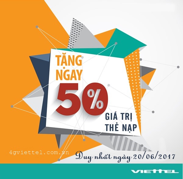Viettel KM 50% THẺ NẠP NGÀY VÀNG 20/6/2017