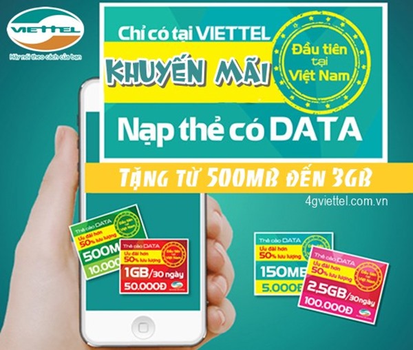 Viettel khuyến mãi nạp thẻ tặng thêm Data mạng Viettel từ ngày 15/12 đến 31/12/2017