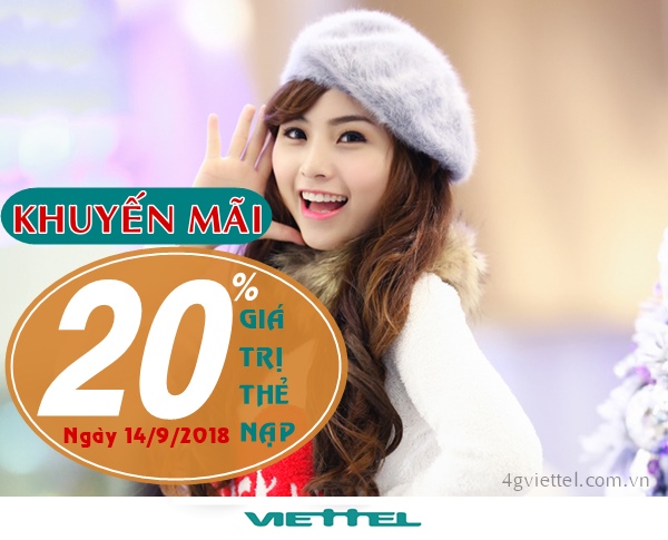 Viettel khuyến mãi 20% giá trị thẻ nạp ngày vàng 14/9/2018