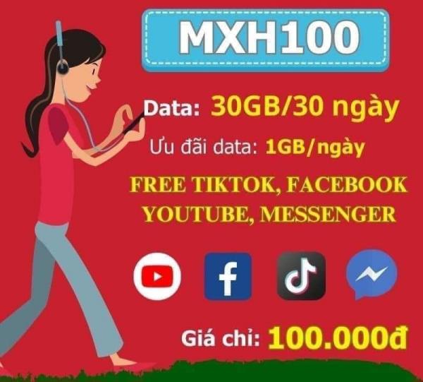 Đăng ký gói MXH100 Viettel Free data Facebook, tiktok, 1GB data và xem TV360 Basic